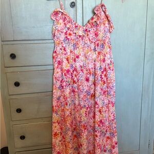 H&M Multicolor Floral Babydoll Maxi Dress Sundress Fairy Whimsical Festival